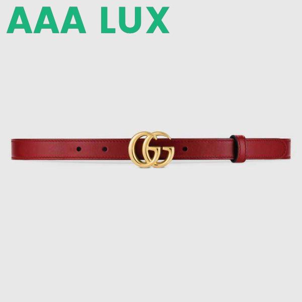 Replica Gucci Unisex GG Marmont Thin Leather Belt with Shiny Double G Buckle-Red 2