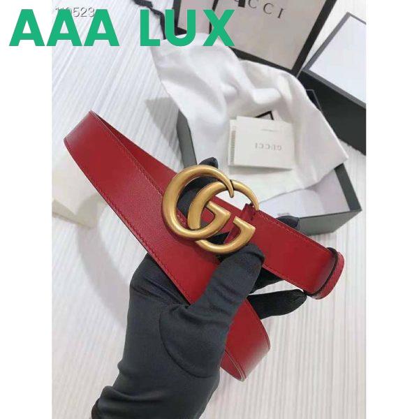 Replica Gucci Unisex GG Marmont Thin Leather Belt with Shiny Double G Buckle-Red 6