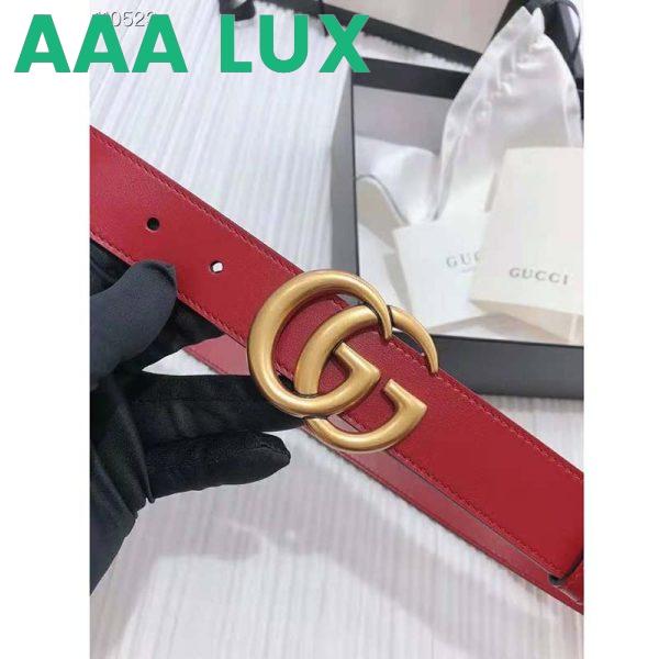 Replica Gucci Unisex GG Marmont Thin Leather Belt with Shiny Double G Buckle-Red 7