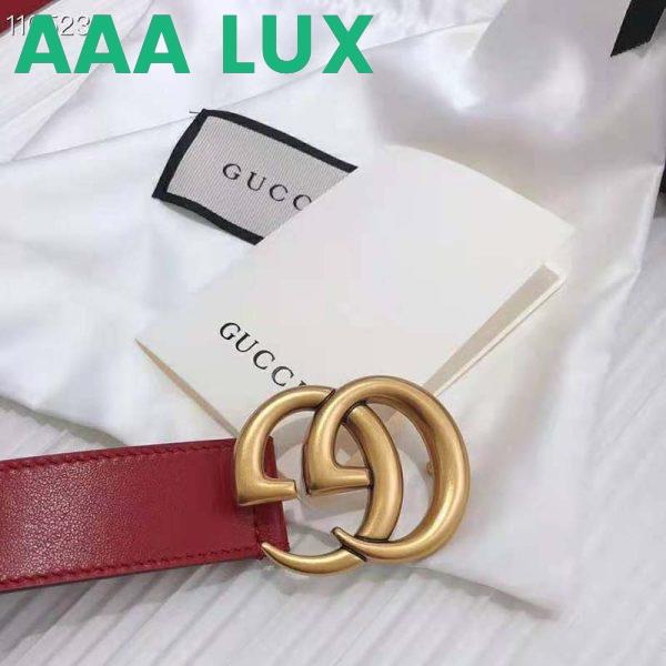 Replica Gucci Unisex GG Marmont Thin Leather Belt with Shiny Double G Buckle-Red 8
