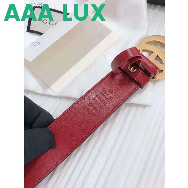Replica Gucci Unisex GG Marmont Thin Leather Belt with Shiny Double G Buckle-Red 9