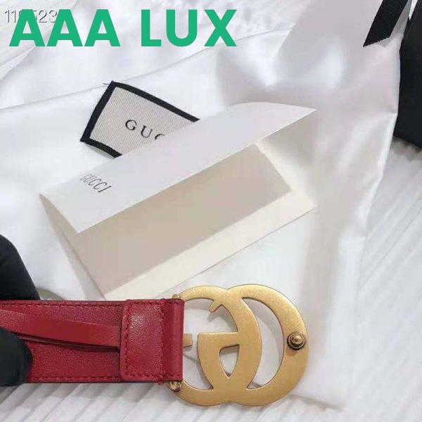 Replica Gucci Unisex GG Marmont Thin Leather Belt with Shiny Double G Buckle-Red 10
