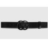 Replica Gucci Unisex GG Marmont Wide Belt Black Leather Double G Buckle 4 cm Width