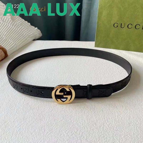 Replica Gucci Unisex GG Signature Leather Belt Interlocking G Buckle Gold Hardware 4 cm Width 3