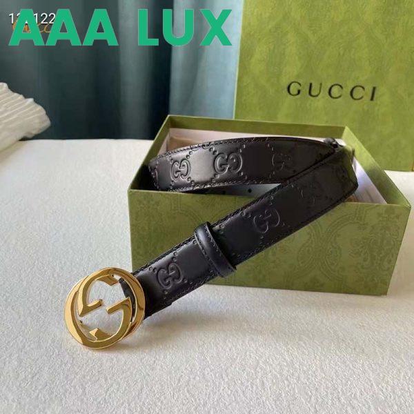 Replica Gucci Unisex GG Signature Leather Belt Interlocking G Buckle Gold Hardware 4 cm Width 5
