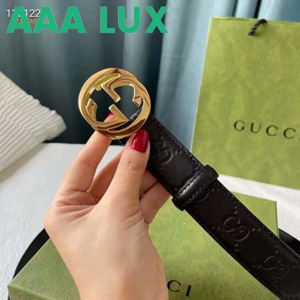 Replica Gucci Unisex GG Signature Leather Belt Interlocking G Buckle Gold Hardware 4 cm Width 8