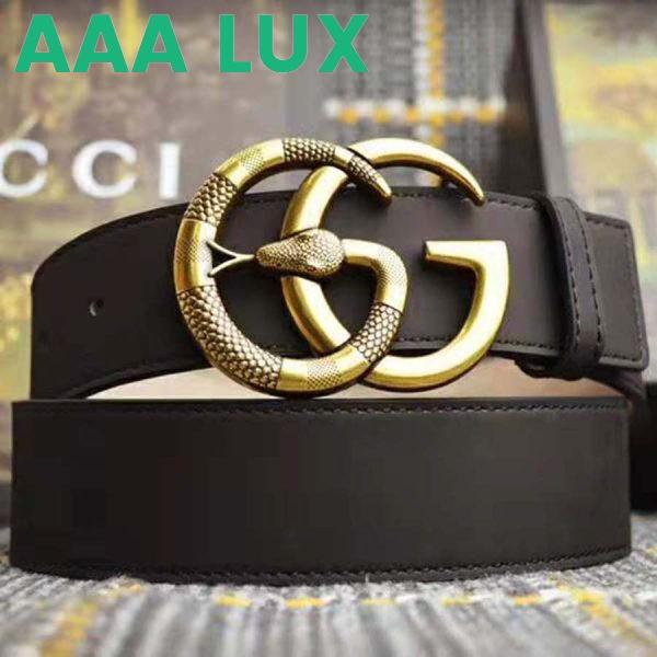 Replica Gucci Unisex Leather Belt with Double G Buckle with Snake in Black Leather 3