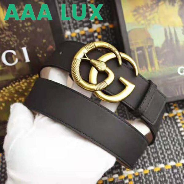 Replica Gucci Unisex Leather Belt with Double G Buckle with Snake in Black Leather 5