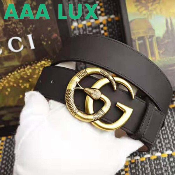 Replica Gucci Unisex Leather Belt with Double G Buckle with Snake in Black Leather 6