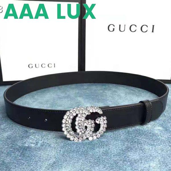 Replica Gucci Unisex Leather Belt with Double G Buckle-Black 3