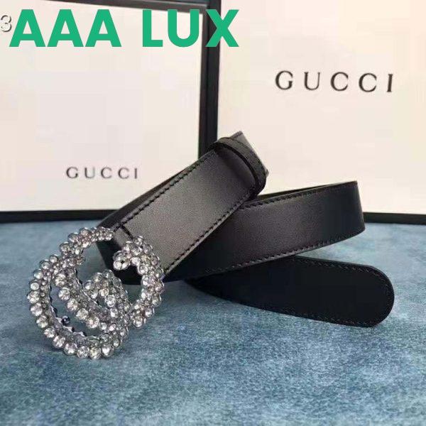 Replica Gucci Unisex Leather Belt with Double G Buckle-Black 4