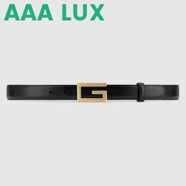 Replica Gucci Unisex Leather Belt with G Buckle Black Leather 2.5 cm Width 2
