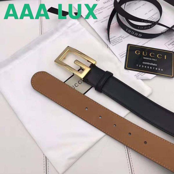 Replica Gucci Unisex Leather Belt with G Buckle-Black 5