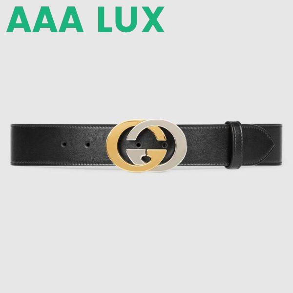 Replica Gucci Unisex Leather Belt with Interlocking G Buckle 4 cm Width Black Leather