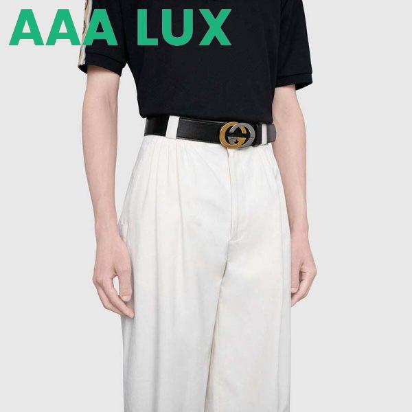 Replica Gucci Unisex Leather Belt with Interlocking G Buckle 4 cm Width Black Leather 6