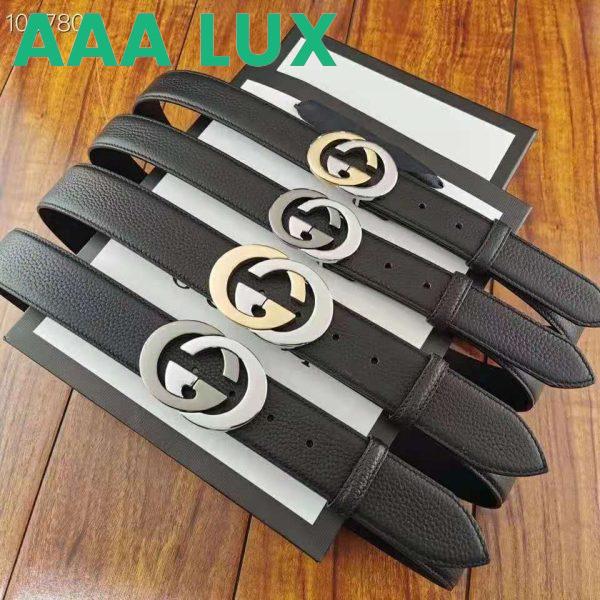 Replica Gucci Unisex Leather Belt with Interlocking G Buckle 4 cm Width Black Leather 7
