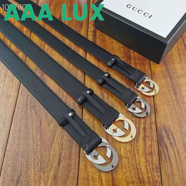 Replica Gucci Unisex Leather Belt with Interlocking G Buckle 4 cm Width Black Leather 9