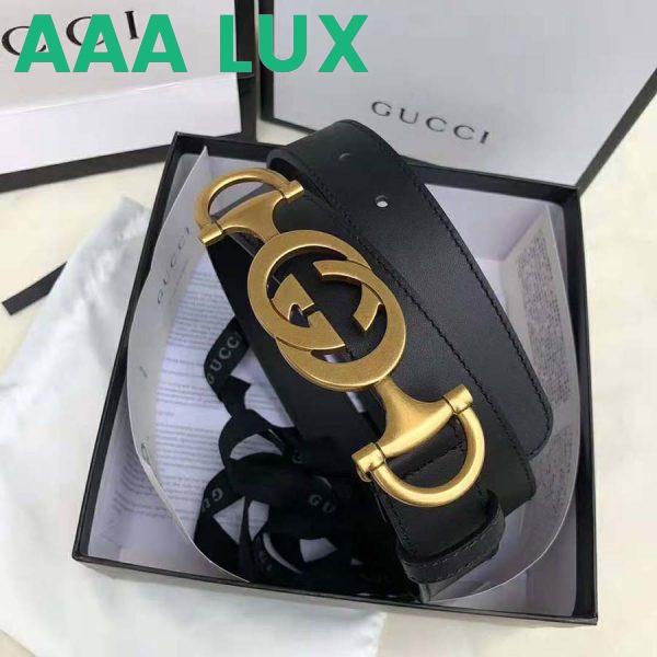 Replica Gucci Unisex Leather Belt with Interlocking G Horsebit-Black 4