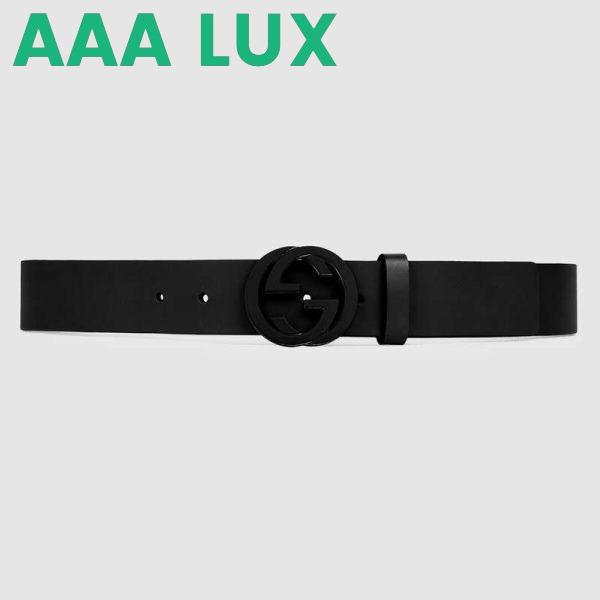 Replica Gucci Unisex Leather Belt with Interlocking G in Black Leather