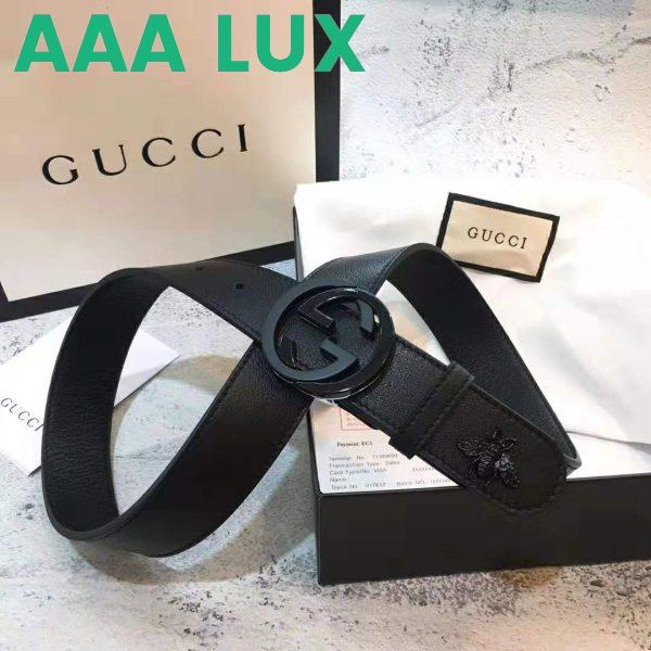 Replica Gucci Unisex Leather Belt with Interlocking G in Black Leather 5