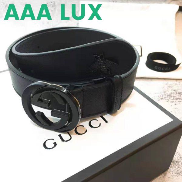 Replica Gucci Unisex Leather Belt with Interlocking G in Black Leather 6
