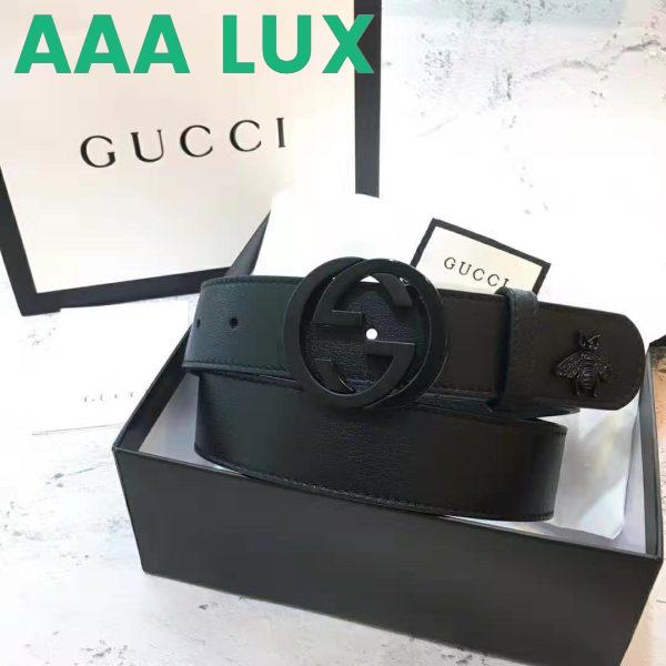 Replica Gucci Unisex Leather Belt with Interlocking G in Black Leather 7