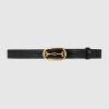 Replica Gucci Unisex Lizard Belt with Interlocking G Horsebit Buckle 2.5 cm Width Black Lizard