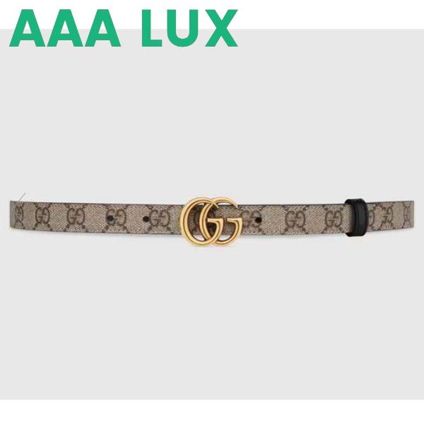 Replica Gucci Unisex Marmont Reversible Thin Belt Black Beige Ebony GG Supreme Canvas
