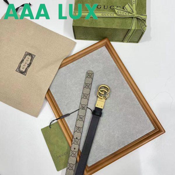 Replica Gucci Unisex Marmont Reversible Thin Belt Black Beige Ebony GG Supreme Canvas 7