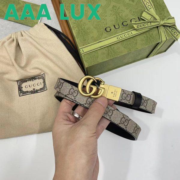 Replica Gucci Unisex Marmont Reversible Thin Belt Black Beige Ebony GG Supreme Canvas 10