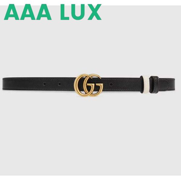 Replica Gucci Unisex Marmont Reversible Thin Belt Black Leather Double G Buckle