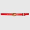 Replica Gucci Unisex Marmont Reversible Thin Belt Red Leather Double G Buckle