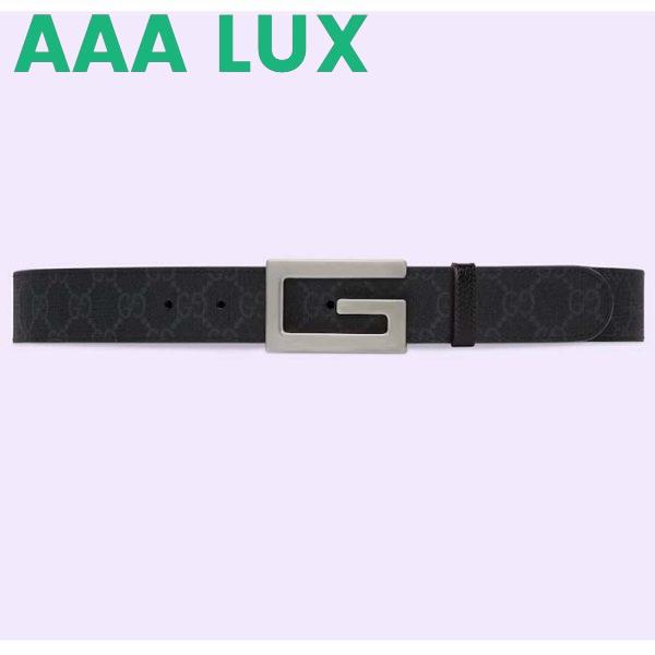Replica Gucci Unisex Reversible Belt Square G Buckle Black GG Supreme Canvas Reverses Leather