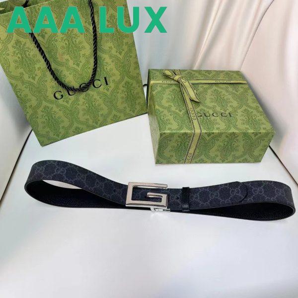 Replica Gucci Unisex Reversible Belt Square G Buckle Black GG Supreme Canvas Reverses Leather 4