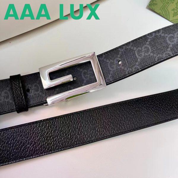 Replica Gucci Unisex Reversible Belt Square G Buckle Black GG Supreme Canvas Reverses Leather 6