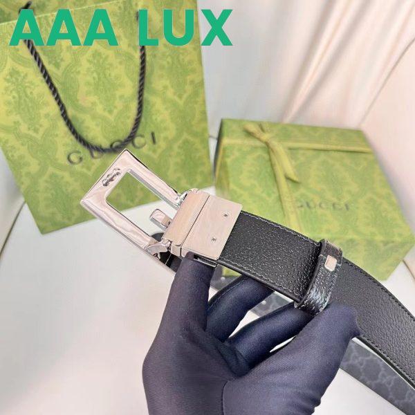 Replica Gucci Unisex Reversible Belt Square G Buckle Black GG Supreme Canvas Reverses Leather 7