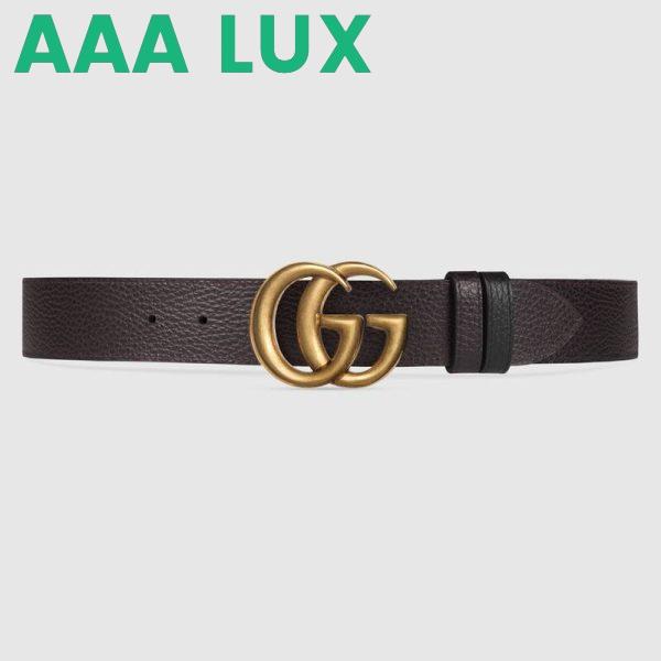 Replica Gucci Unisex Reversible Leather Belt with Double G Buckle 4 cm Width-Black 2