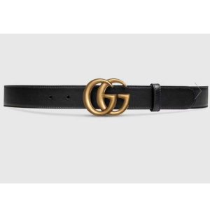 Replica Gucci Unisex Slim Leather Belt Double G Buckle Black Leather 3 cm Width