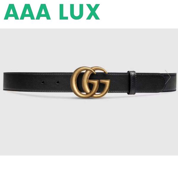 Replica Gucci Unisex Slim Leather Belt Double G Buckle Black Leather 3 cm Width 2