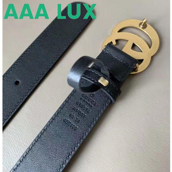 Replica Gucci Unisex Slim Leather Belt Double G Buckle Black Leather 3 cm Width 8