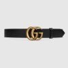 Replica Gucci Unisex Wide Leather Belt with Double G Buckle 4 cm Width-Black