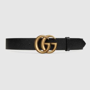 Replica Gucci Unisex Wide Leather Belt with Double G Buckle 4 cm Width-Black 2