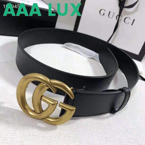 Replica Gucci Unisex Wide Leather Belt with Double G Buckle 4 cm Width-Black 3