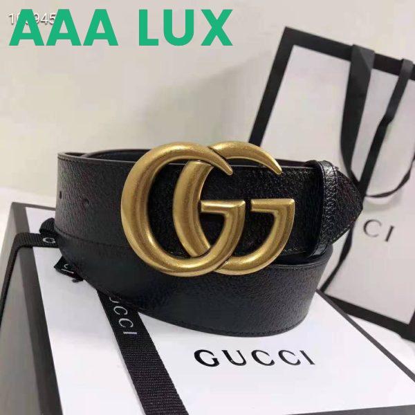 Replica Gucci Unisex Wide Leather Belt with Double G Buckle 4 cm Width-Black 4