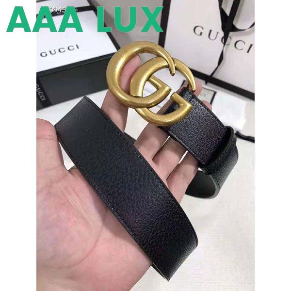 Replica Gucci Unisex Wide Leather Belt with Double G Buckle 4 cm Width-Black 6