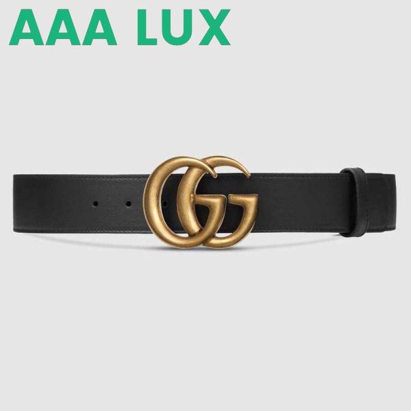 Replica Gucci Unisex Wide Leather Belt with Double G Buckle-Black