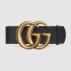 Replica Gucci Unisex Wide Leather Belt with Double G-Black