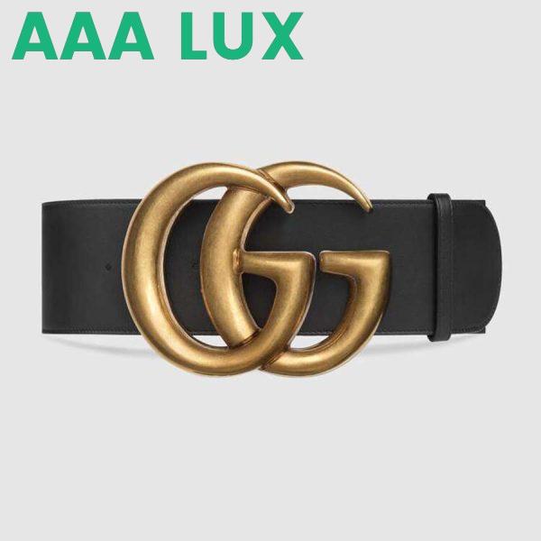 Replica Gucci Unisex Wide Leather Belt with Double G-Black 2