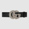 Replica Gucci Women GG Leather Belt with Double G Buckle 4 cm Width-Black