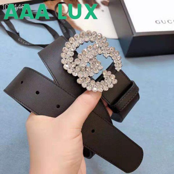 Replica Gucci Women GG Leather Belt with Double G Buckle 4 cm Width-Black 5